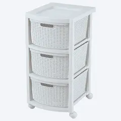 RIMAX - Cajonero Apariencia Rattan 3 Gavetas Altas Blanco 9834