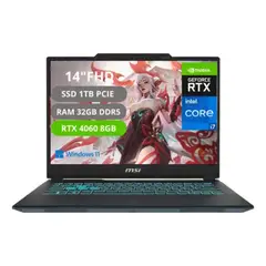 MSI - Portatil Gamer Cyborg 14 Intel Core i7-13620H RAM 32GB SSD 1TB RTX 4060 8GB