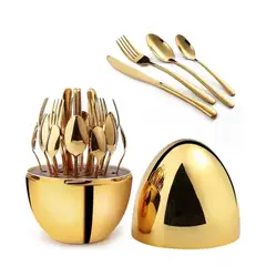 GENERICO - Juego de cubiertos 24pcs Acero inoxidable estuche huevo dorado