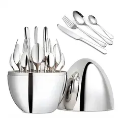 GENERICO - Juego de cubiertos 24pcs Acero inoxidable estuche huevo plata