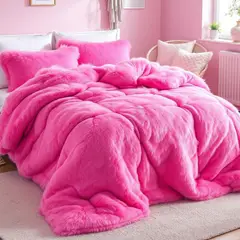 VOYPRE - Edredón Grueso Pelo de Oso en Poliéster Tamaño Doble Fucsia