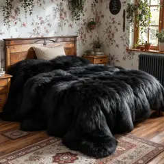 VOYPRE - Edredón Grueso Pelo de Oso en Poliéster Tamaño Doble Negro
