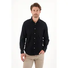 TENNIS - Camisa en dril liviano manga larga negra para hombre