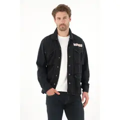 TENNIS - Chaqueta con bordado y teñido vintage negra para hombre