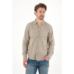 TENNIS - Camisa manga larga con raqueta bordada gris para hombre