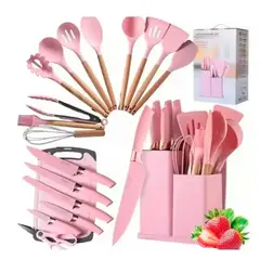SOKANY - Set De Utensilios De Cocina Silicona SIN BPA X19 PCS Palo de Rosa
