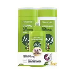 MUSS - Kit Alta Nutrición 400 ml Shampoo + Acondicionador + Crema Gratis