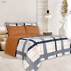 GENERICO - Colcha Cama Semidoble Mostaza Cuadros