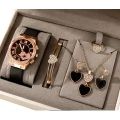 VANIDADES COLLECTIONS - Reloj Corazón Negro Reloj Para Mujer Negro Con Accesorios