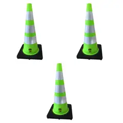 STANPROF - Cono Trafico Verde 3 Cintas Reflectivas Base Negra x 3 UND