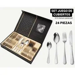 GENERICO - Juego de cubiertos 24 piezas acero inoxidable plateado