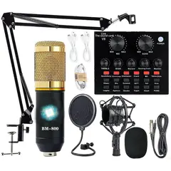 GENERICO - Micrófono BM800 Profesional con Brazo + Tarjeta de Sonido V8 para Grabación