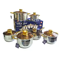 GENERICO - Ollas en acero quirúrgico 12 piezas doradas vicalina