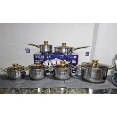 GENERICO - Ollas en acero quirúrgico 12 piezas doradas vicalina