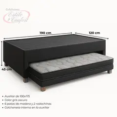 ESTILO Y CONFORT - Basecama duplex 120x190 Tela Gris.