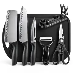 GENERICO - Juego Cuchillos set Cocina 7 Piezas Acero Tabla Picar Set