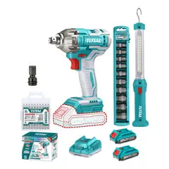 TOTAL - Taladro Pistola Llave Impacto 300NM 20v 2 Bat + Accesorios