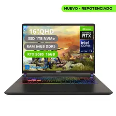 MSI - Portatil Gamer Vector 16 Hx AI Intel Core Ultra 9 275HX Ram 64gb Ssd 1tb Rtx 5080 16gb