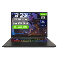MSI - Portatil Gamer Vector 16 Hx AI Intel Core Ultra 9 275HX Ram 96gb Ssd 2tb Rtx 5080 16gb