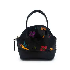 MACOLY - Monedero cuero tala azul manija Pajaros