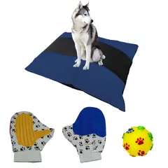 HALLY PET - Colchon Bicolor Mas Guante Mas Juguete Azul Oscuro