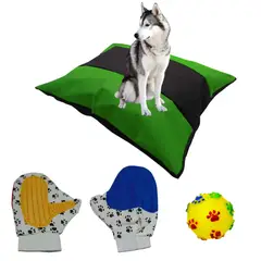 HALLY PET - Colchon Bicolor Mas Guante Mas Juguete Verde