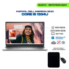 DELL - PORTATIL INSPIRON 3530 INTEL CI5 1334U 15.6" FHD - RAM 32GB DDR4 SSD 512GB M.2 - MOUSE Y FUNDA