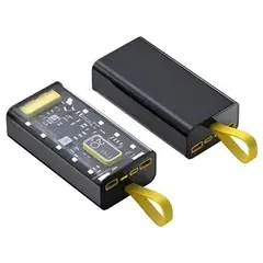 GENERICO - Power Bank Transparente 20.000 mAh con Doble Puerto USB y Tipo-C