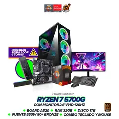 AMD - PC GAMER RYZEN 7 5700G/ 32GB RAM/ 1TB SSD /BOARD A520/ MONITOR 24" FHD