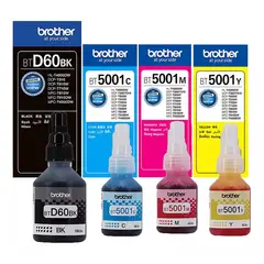 BROTHER - 4 Botellas de Tinta BTD60BK Negro y colores BT5001 Originales