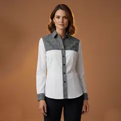 SON DOS - Camisa Blusa Blanca Cuadros Blancos Y Negros Oficina Mujer