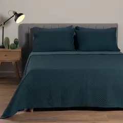 DISTRIHOGAR - Cubrelecho tipo Quilt Doble Faz Microfibra Azul Doble