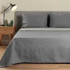 DISTRIHOGAR - Cubrelecho tipo Quilt Doble Faz Microfibra Gris Sencillo