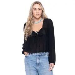 COLOR BLUE - Camisa Manga Larga En Chiffon