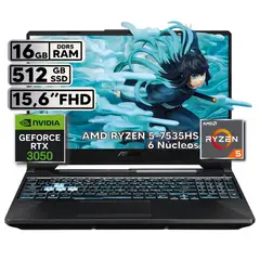 ASUS - PORTÁTIL GAMER RYZEN 5 7535HS 16GB RAM 512GB SSD RTX 3050 4GB 15,6 FHD BLACK