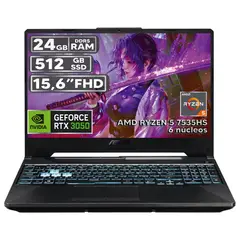 ASUS - PORTÁTIL GAMER RYZEN 5 7535HS 24GB RAM 512GB SSD RTX 3050 4GB 15,6 FHD BLACK