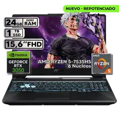 ASUS - PORTÁTIL GAMER RYZEN 5 7535HS 24GB RAM 1TB SSD RTX 3050 4GB 15,6 FHD BLACK