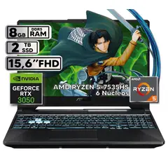 ASUS - PORTÁTIL GAMER RYZEN 5 7535HS 8GB RAM 2TB SSD RTX 3050 4GB 15,6 FHD BLACK