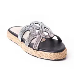PRICE SHOES - Sandalia Plana Para Mujer con brillante 312ESMERALDANEGRO