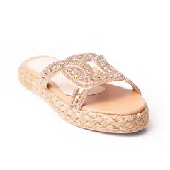 PRICE SHOES - Sandalia Plana Para Mujer brillantes 312GEORGINACHAMPANA