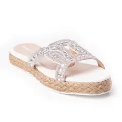 PRICE SHOES - Sandalia Plana Para Mujer brillantes 312GEORGINAPLATA