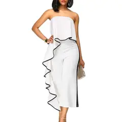 NEGRELI - Enterizo Blanco Strapless Asimétrico con Volante en Cascada