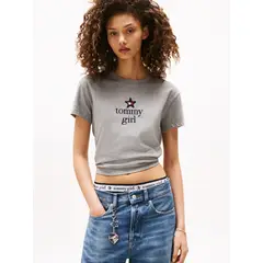 TOMMY HILFIGER - Camiseta gris de corte regular Tommy Girl Tommy Jeans