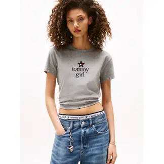 TOMMY HILFIGER - Camiseta gris de corte regular Tommy Girl Tommy Jeans