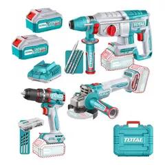 TOTAL - Kit 20v Taladro Percutor Pulidora Y Rotomartillo