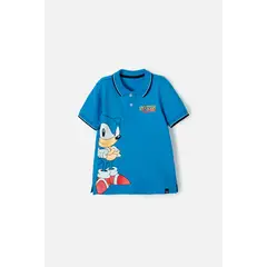 SONIC - Camiseta Tipo Polo de azul con botones para niño
