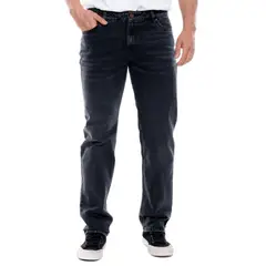 COLOR BLUE - Black Denim Regular Fit Jeans Con Desgastes