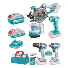 TOTAL - Combo inalambrico de Sierra + taladro + Atornillador + Lijadora + Linterna