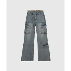 VANN - Pantalón Jean Cargo Desgastado Para Mujer Azul