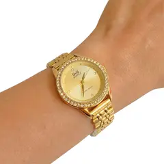 Q&Q - Reloj Dorado QYQ Con Piedras Acero Inoxidable Original + Caja